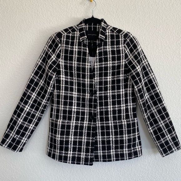 NWT! Banana Republic Boucle Tweed Gingham Black White Jacket Peacoat XS Preppy - Picture 1 of 12